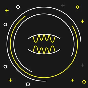 Line Vampire teeth icon isolated on black background. Happy Halloween party Stock Illustration