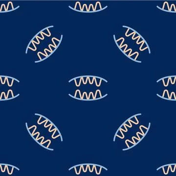 Line Vampire teeth icon isolated seamless pattern on blue background. Happy Stock Illustration