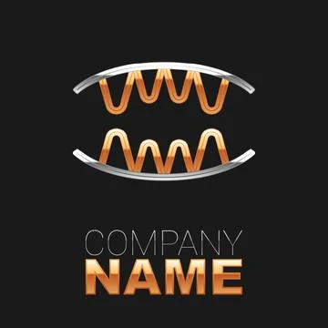 Line Vampire teeth icon isolated on black background. Happy Halloween party Stock Illustration