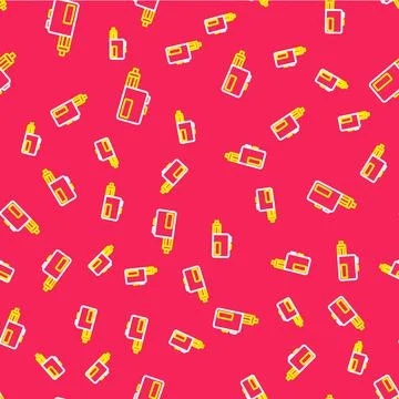 Line Vape mod device icon isolated seamless pattern on red background. Vape Illustrazione stock