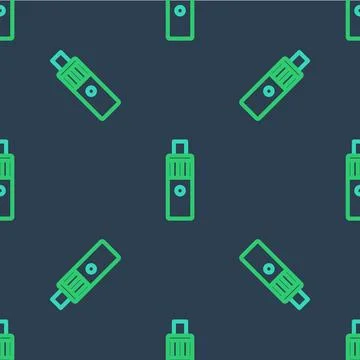 Line Vape mod device icon isolated seamless pattern on blue background. Vap.. Illustrazione stock