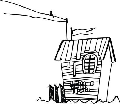 Line vector abandoned old house symbol logo black Stock Illustration