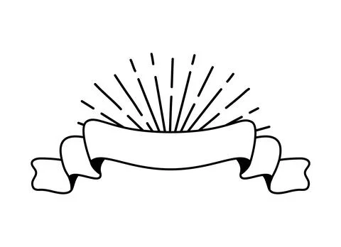 Line vector black ribbon with sun rays. Banner icon, Web design element. Hand 스톡 일러스트