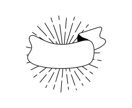 Line vector black ribbon with sun rays. Banner icon, Web design element. Hand Stock Illustration