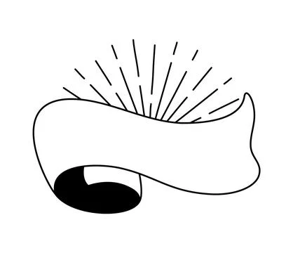 Line vector black ribbon with sun rays. Banner icon, Web design element. Hand Stock Illustration