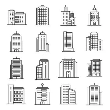 Line vector buildings on white background Stock Illustration