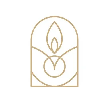 Line vector candle art logo design elegant spa icon. Soothing Light Symbol for イラスト素材