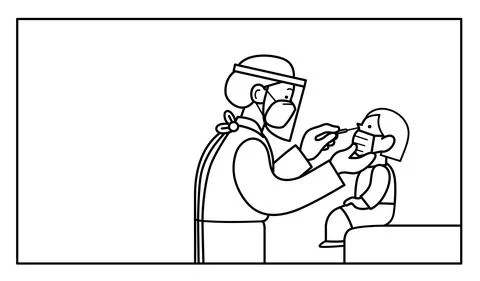 Line vector doctor testing a child with nasal swab Illustrazione stock