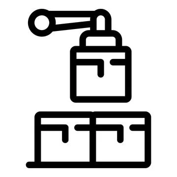 Line vector icon of a robotic arm lifting a box Stock Illustration