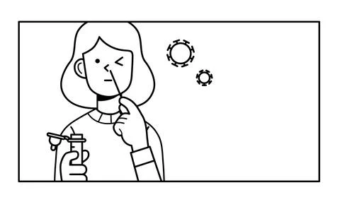 Line vector icon woman using nasal swab Stock Illustration