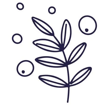 Line vector illustration of fantasy leaf with bubbles. Hand drawn icon Stock Illustration