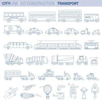 Line Vector Illustration Set. City vehicles Stock Illustration