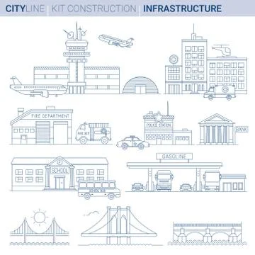 Line Vector Illustration Set. Infrastructures Stock-Illustration