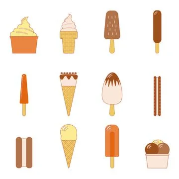 Line vector illustration of set of various types of ice cream including frozen Illustrazione stock