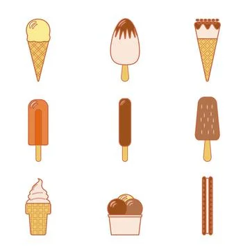 Line vector illustration of set of various types of ice cream including froze Stock Illustration