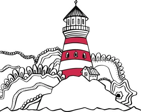 Line vector lighthouse harbor pier symbol logo black Stock Illustration