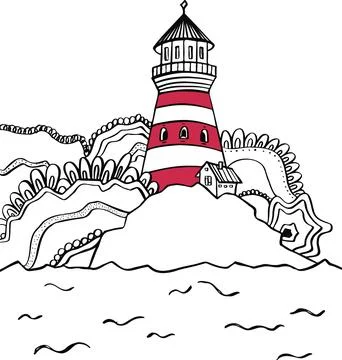 Line vector lighthouse harbor pier symbol logo black Stock Illustration