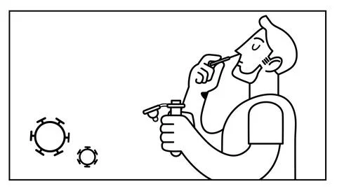 Line vector man holding nasal swab for antigen test Stock Illustration