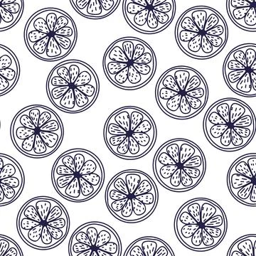 Line vector seamless pattern of orange slice. Hand drawn repeat element Illustrazione stock