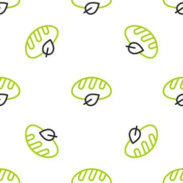 Line Vegan bread loaf icon isolated seamless pattern on white background. Vector Illustrazione stock