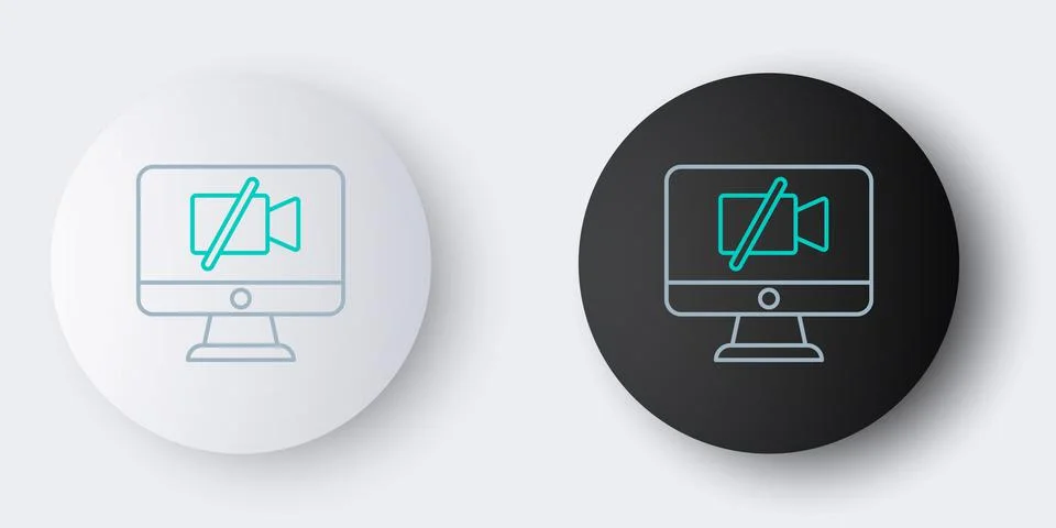 Line Video camera Off on computer icon isolated on grey background. No video Illustrazione stock