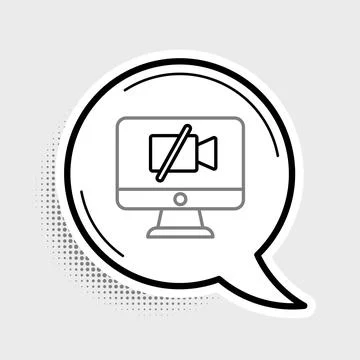 Line Video camera Off on computer icon isolated on grey background. No video Illustrazione stock