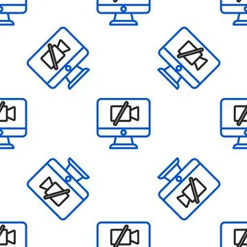 Line Video camera Off on computer icon isolated seamless pattern on white b.. Stock Illustration