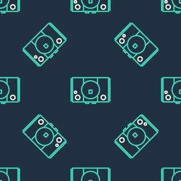 Line Video game console icon isolated seamless pattern on black background Stockillustratie