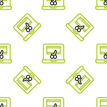 Line Video recorder or editor software on laptop icon isolated seamless pattern Stock Illustration