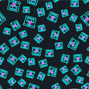 Line Video recorder or editor software on laptop icon isolated seamless pattern Illustrazione stock