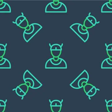 Line Viking head icon isolated seamless pattern on blue background. Vector Stock Illustration