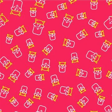 Line Viking head icon isolated seamless pattern on red background.  Vector Stock Illustration