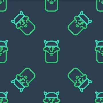Line Viking head icon isolated seamless pattern on blue background.  Vector Stock Illustration