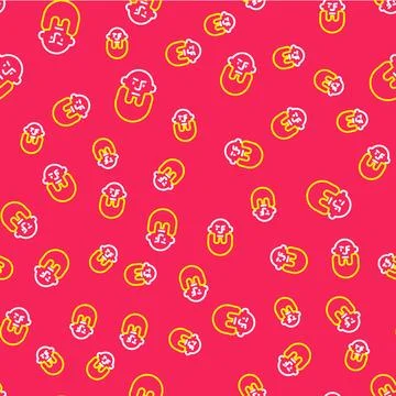 Line Viking head icon isolated seamless pattern on red background.  Vector Stock Illustration
