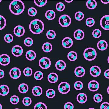 Line Vinyl disk icon isolated seamless pattern on black background. Vector Stock Illustration