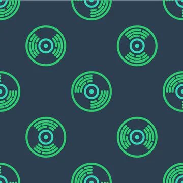 Line Vinyl disk icon isolated seamless pattern on blue background. Vector 스톡 일러스트