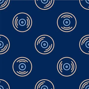 Line Vinyl disk icon isolated seamless pattern on blue background. Vector Stock Illustration