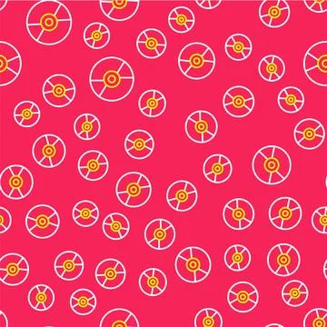 Line Vinyl disk icon isolated seamless pattern on red background.  Vector Stock Illustration