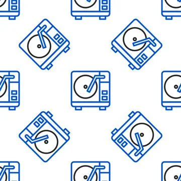 Line Vinyl player with a vinyl disk icon isolated seamless pattern on white 스톡 일러스트