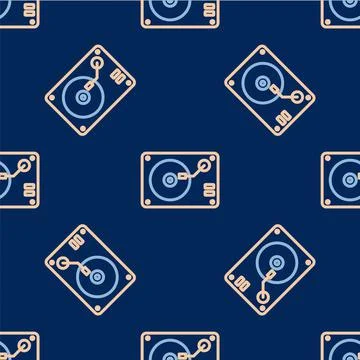 Line Vinyl player with a vinyl disk icon isolated seamless pattern on blue ba Stock Illustration
