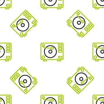 Line Vinyl player with a vinyl disk icon isolated seamless pattern on white 库存插图