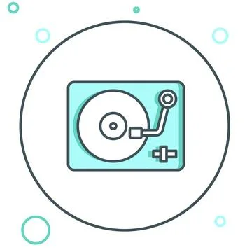 Line Vinyl player with a vinyl disk icon isolated on white background. Colo.. Illustrazione stock
