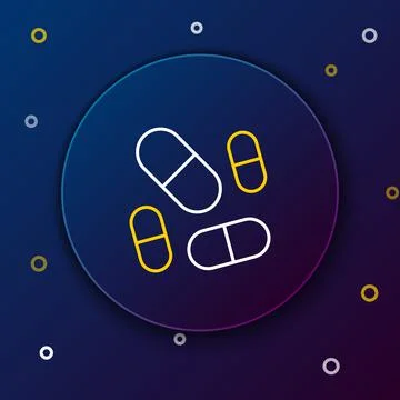 Line Vitamin complex of pill capsule icon isolated on blue background. Healthy Stock Illustration