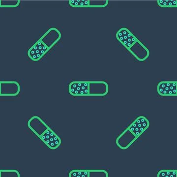 Line Vitamin complex of pill capsule icon isolated seamless pattern on blue Stock Illustration