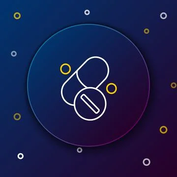 Line Vitamin complex of pill capsule icon isolated on blue background. Healthy Stock Illustration