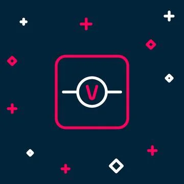 Line Voltmeter electronic component icon isolated on blue background Illustrazione stock