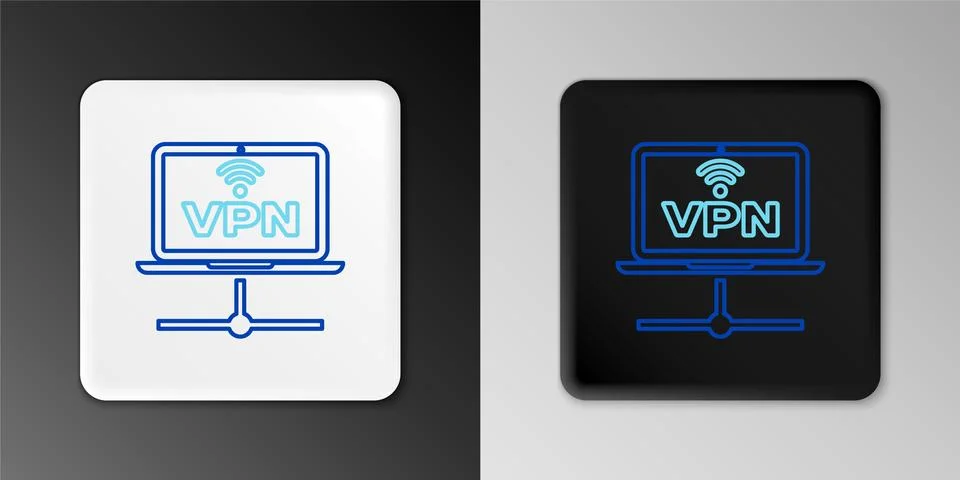 Line VPN Computer network icon isolated on grey background. Laptop network 스톡 일러스트