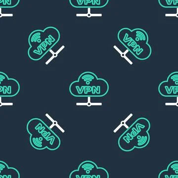 Line VPN Network cloud connection icon isolated seamless pattern on black イラスト素材