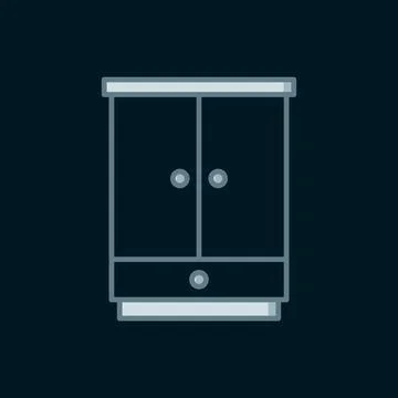 Line Wardrobe icon isolated on black background. Cupboard sign. Flat filled.. Stock Illustration