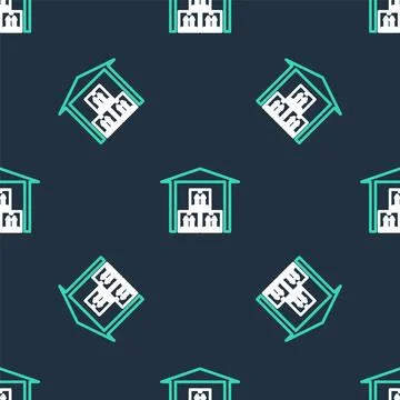 Line Warehouse icon isolated seamless pattern on black background. Vector Stock Illustration